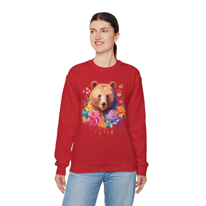 Unisex Floral Bear Sweatshirt With Art Design Animals Sweatshirt