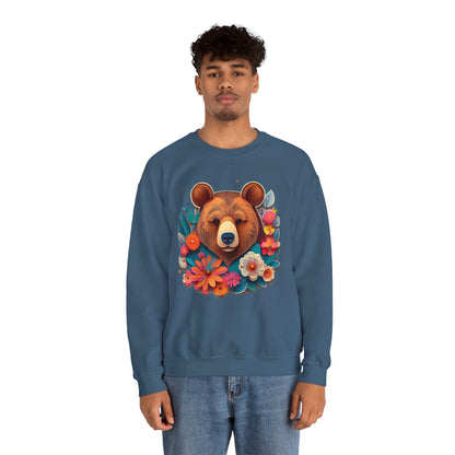 Unisex Floral Bear Sweatshirt Art Design Gildan 18000 Heavy Blend Crewneck