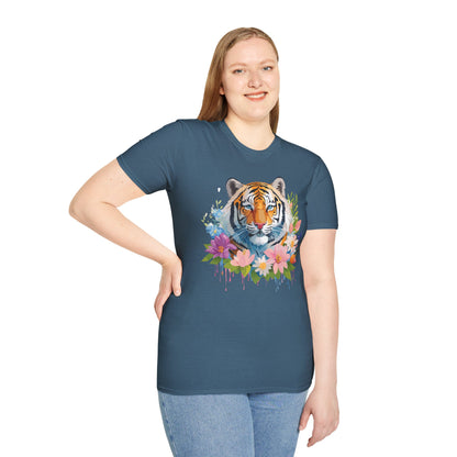 Tiger Print Unisex Softstyle T Shirt 100 Percent Ring Spun Cotton Tee
