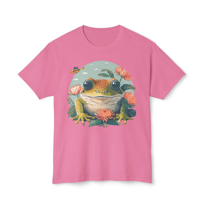 Vintage Frog Art T Shirt With Floral Full Color Print Unisex Tee