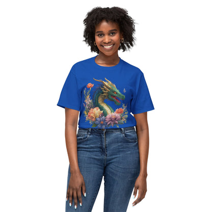 Dragon Art Tee Shirt Unisex Floral Print Cotton Tee USA Made
