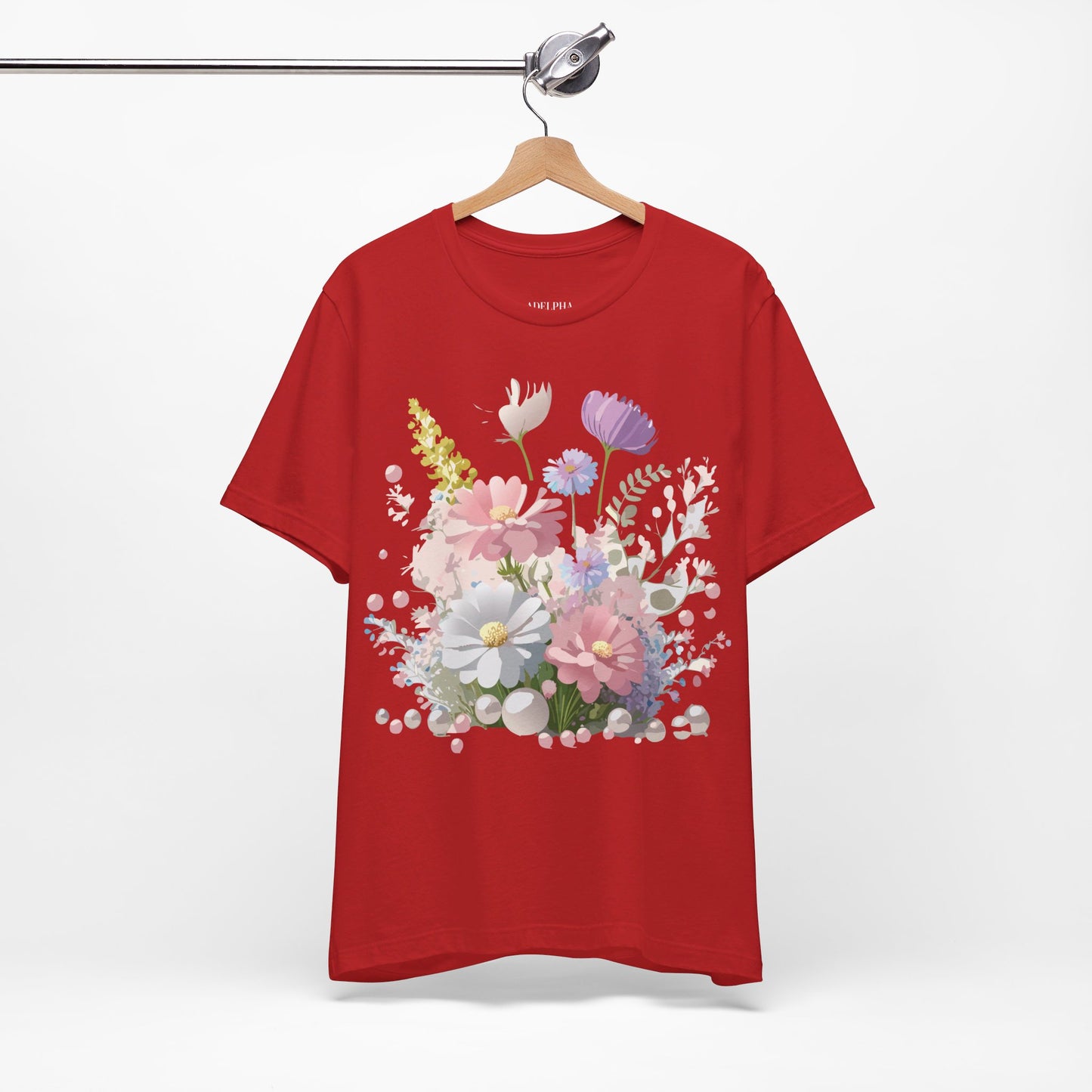 Natural Cotton Tee Shirt with Flowers