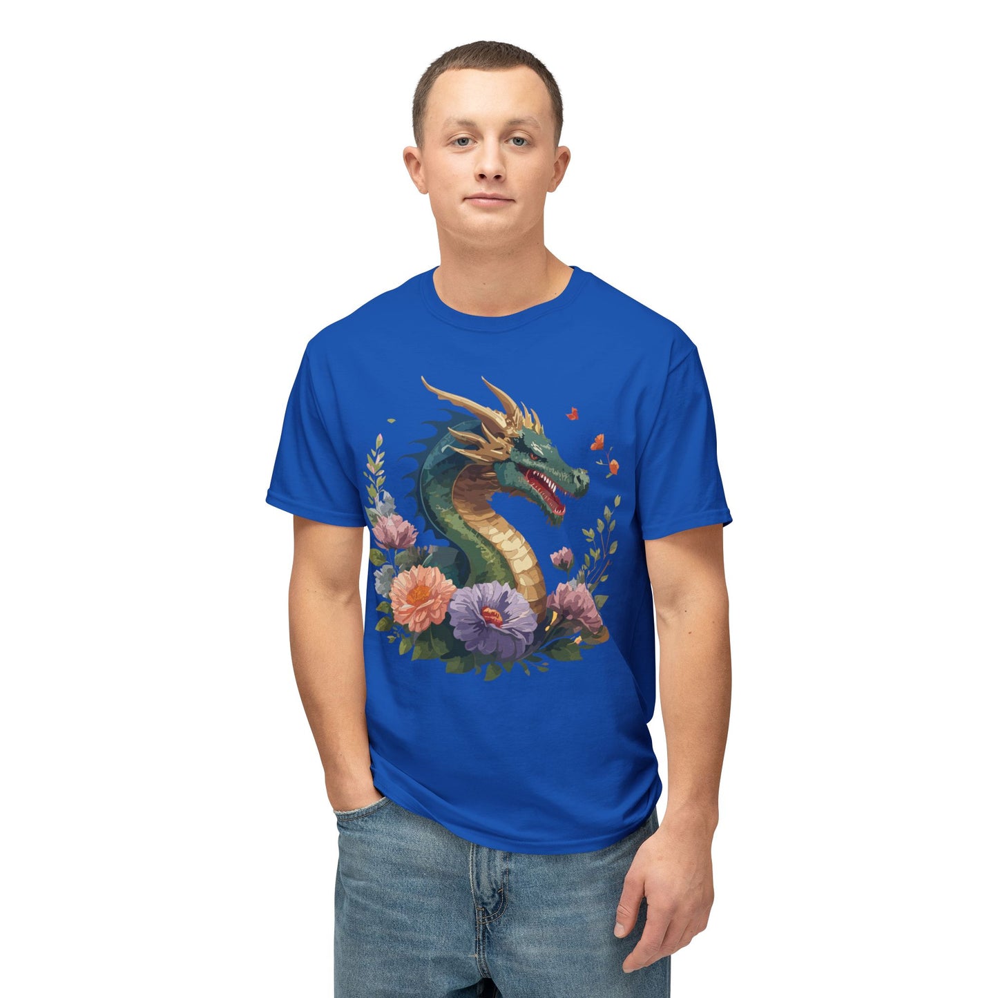 Dragon T-Shirt, Vintage Dragon Tee, Floral Tees, Dragon Art Design Shirt, Tee Shirt with Dragon 4