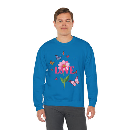 Unisex Floral Love Sweatshirt Valentines Day Cotton Poly Blend Butterfly