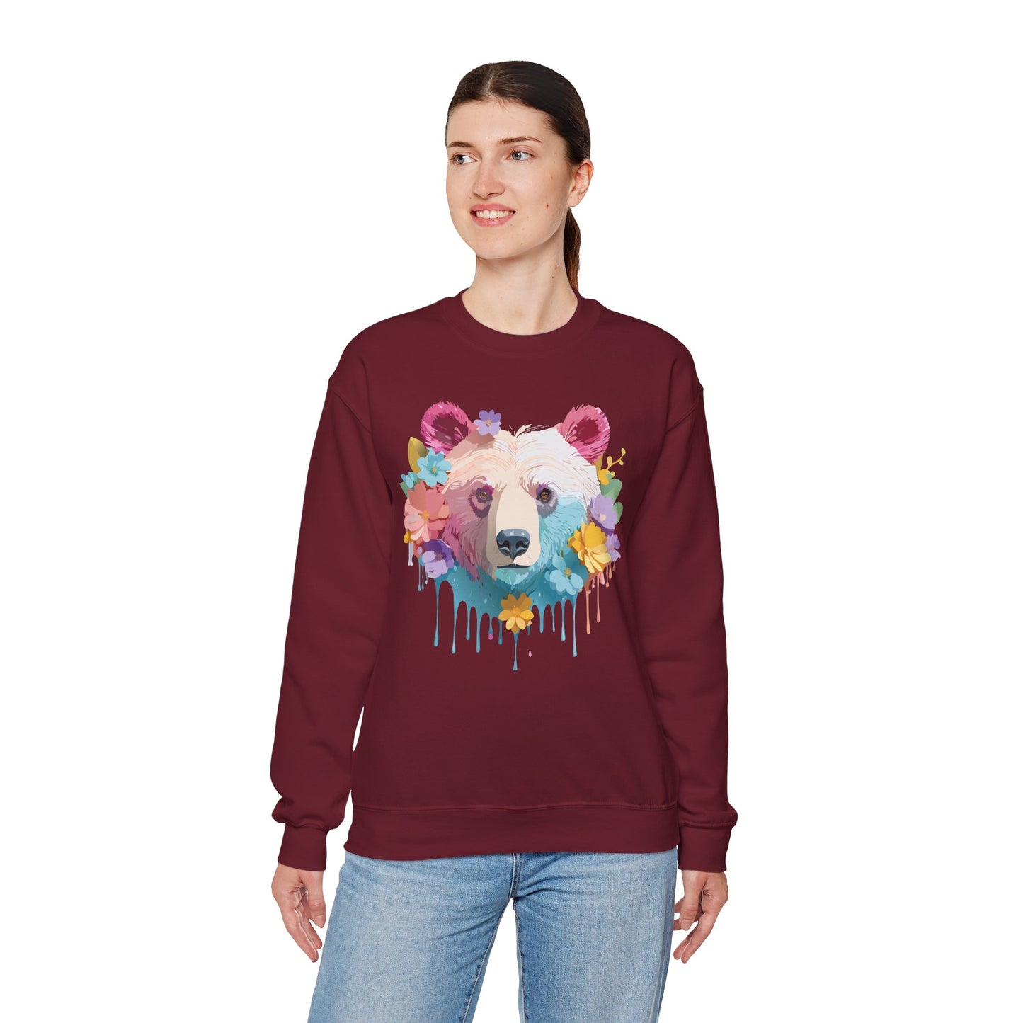 Unisex Floral Bear Sweatshirt, Animals Sweatshirt, Floral Sweatshirt, Art Design Sweatshirt