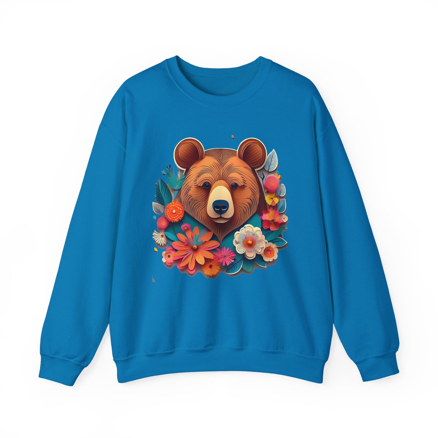 Unisex Floral Bear Sweatshirt, Animals Sweatshirt, Floral Sweatshirt, Art Design Sweatshirt