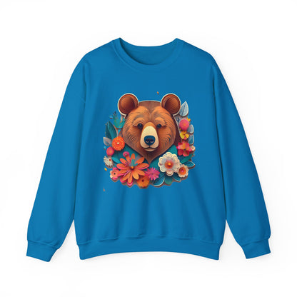 Unisex Floral Bear Sweatshirt Art Design Gildan 18000 Heavy Blend Crewneck