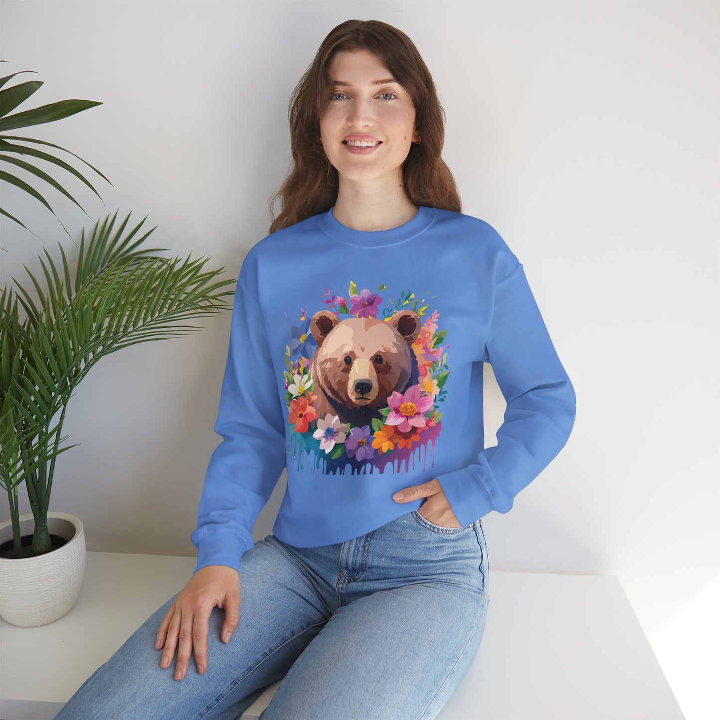 Unisex Floral Bear Sweatshirt, Animals Sweatshirt, Floral Sweatshirt, Art Design Sweatshirt