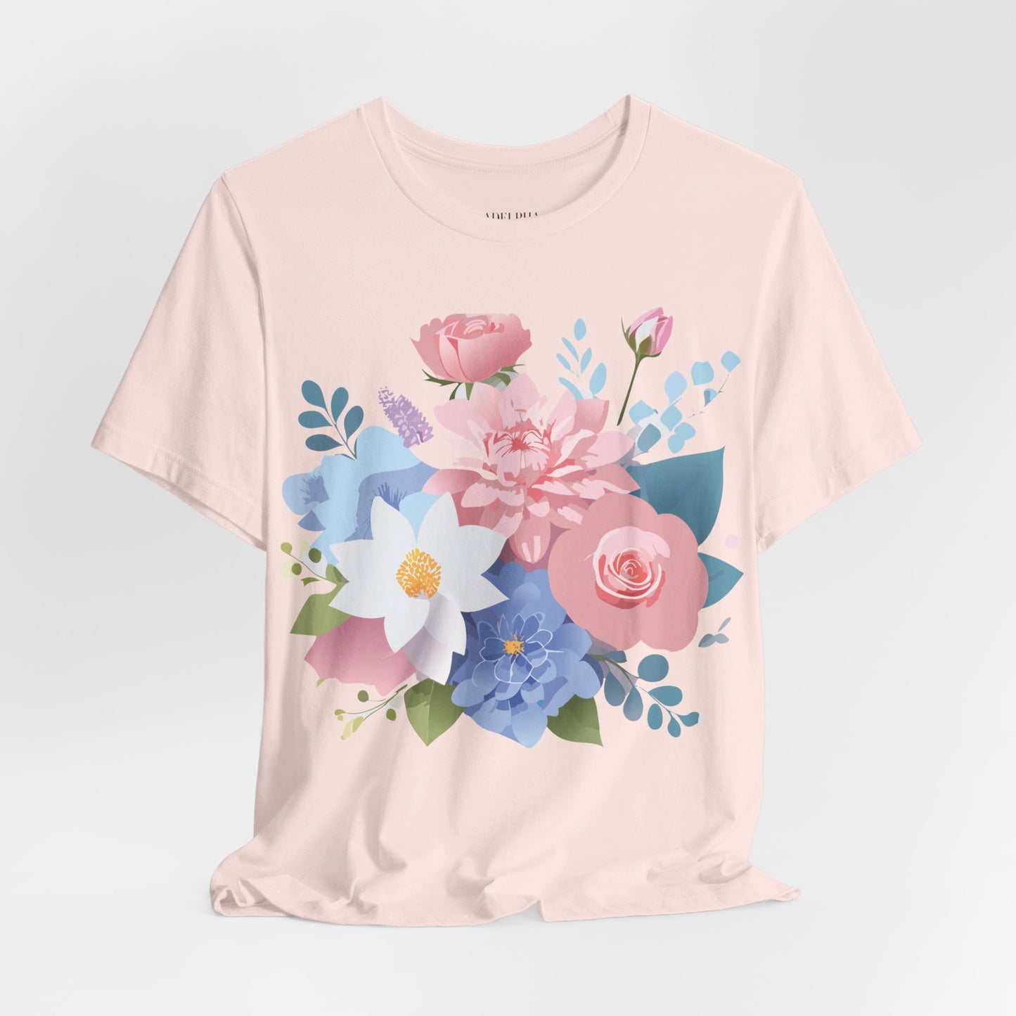 Natural Cotton Tee Shirt with Flowers