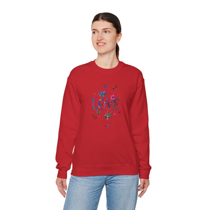 Unisex Floral Love Sweatshirt, Love Floral Sweatshirt, Floral Butterfly Sweatshirt, 50/50 Cotton-Poly Valentine's Day Sweatshirt 03