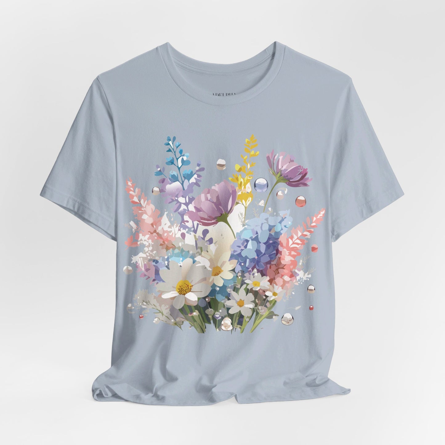 Natural Cotton Tee Shirt with Flowers