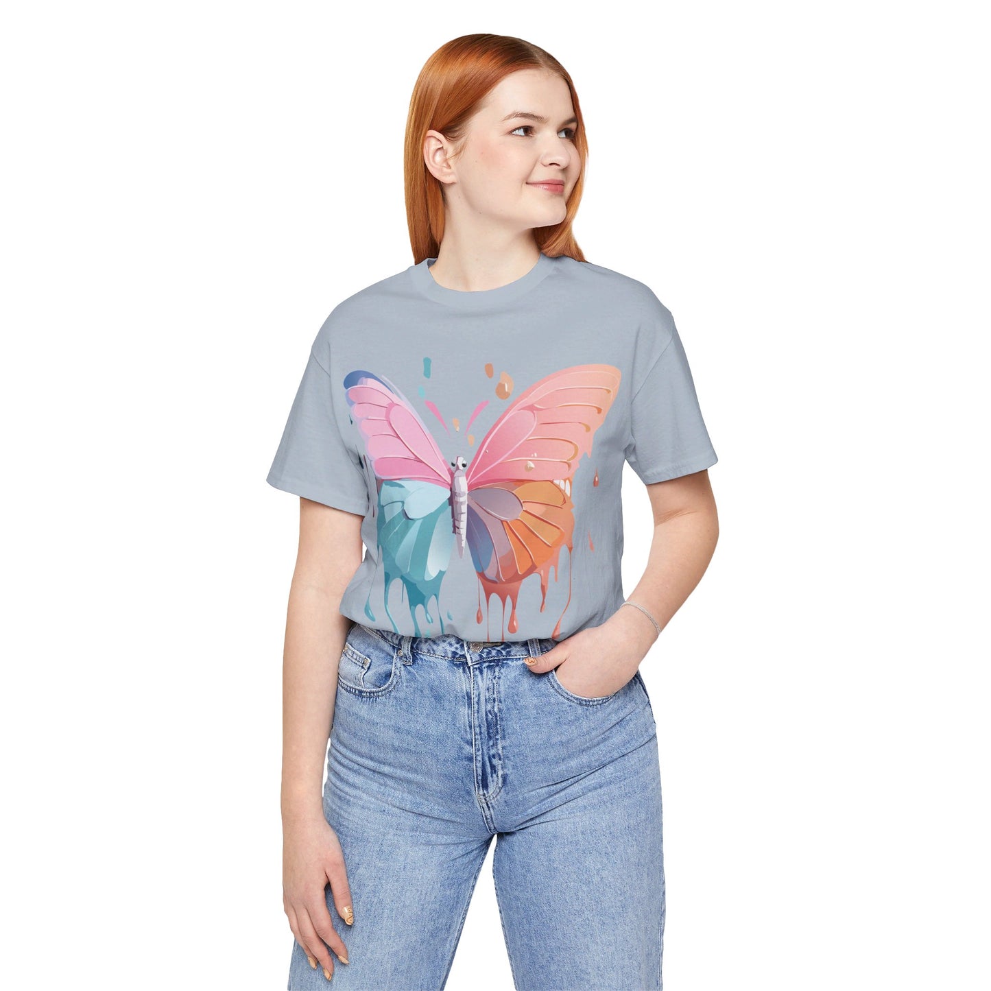 Natural Cotton Tee Shirt with Butterfly