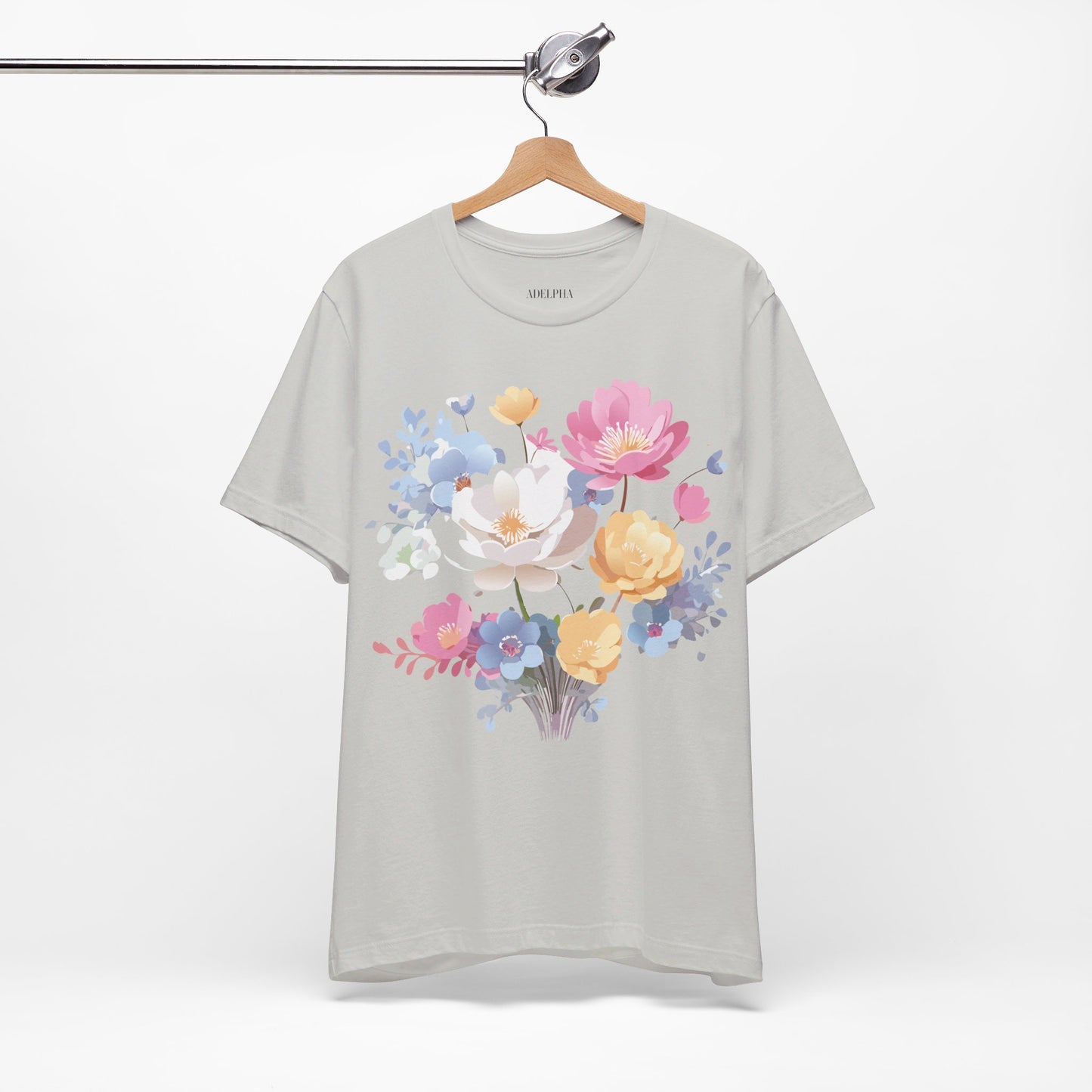 Natural Cotton Tee Shirt with Flowers