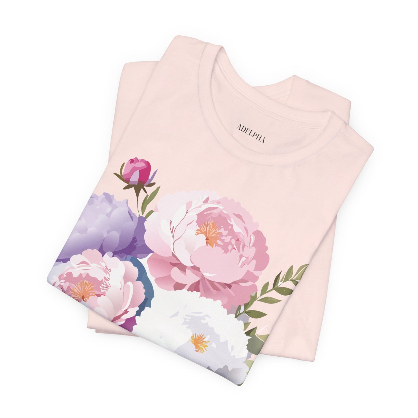 Natural Cotton Tee Shirt with Flowers