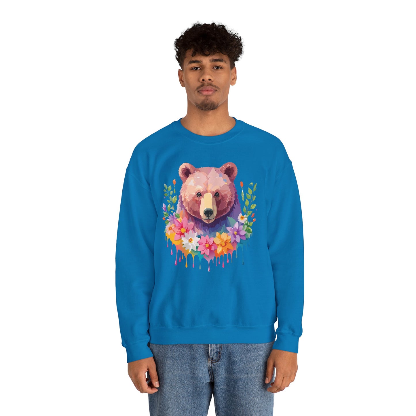 Unisex Floral Bear Sweatshirt, Animals Sweatshirt, Floral Sweatshirt, Art Design Sweatshirt