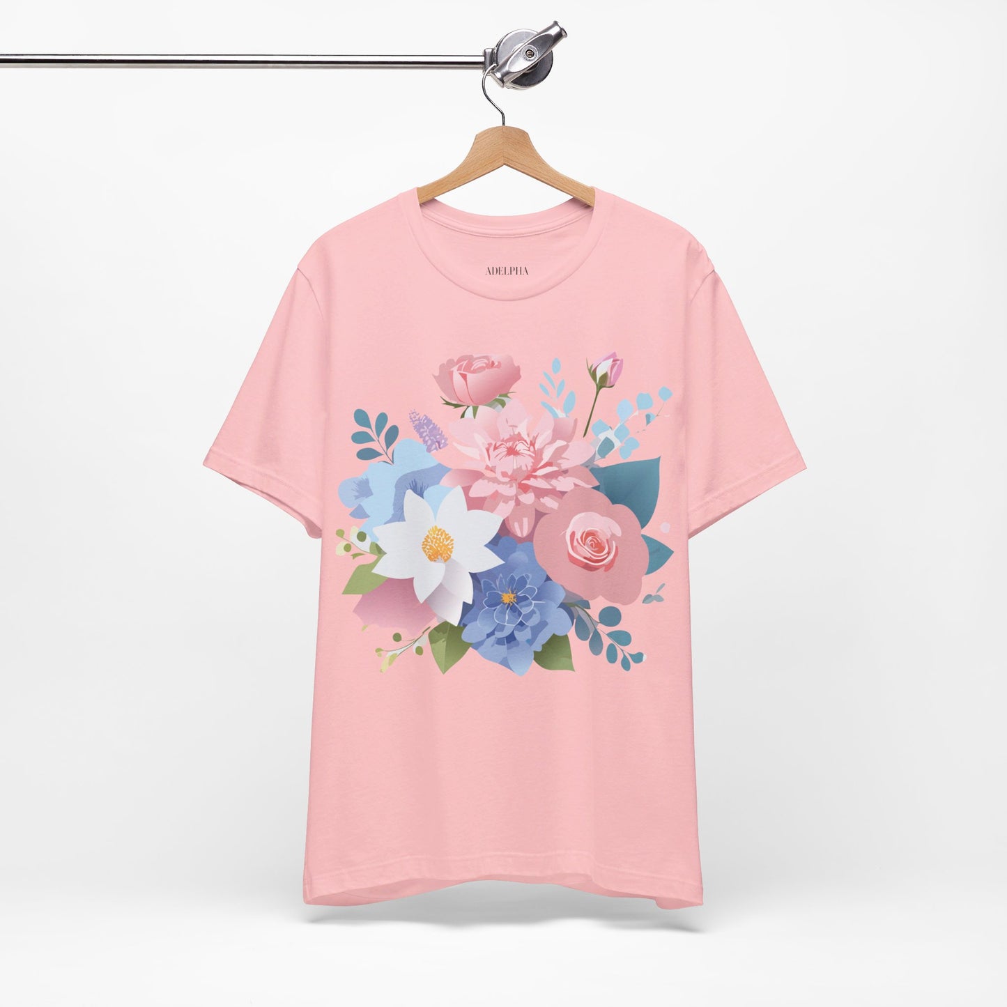 Natural Cotton Tee Shirt with Flowers