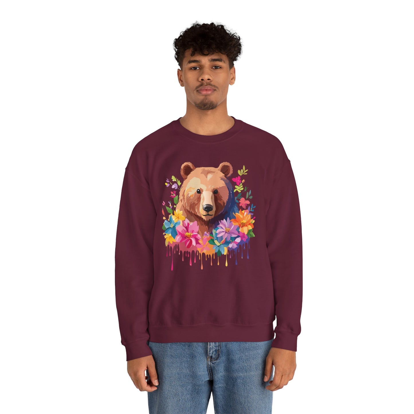 Unisex Floral Bear Sweatshirt, Animals Sweatshirt, Floral Sweatshirt, Art Design Sweatshirt
