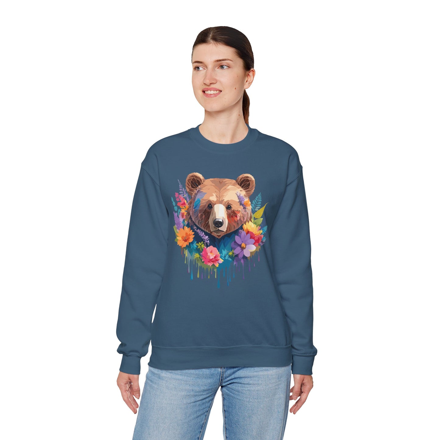 Unisex Floral Bear Sweatshirt, Animals Sweatshirt, Floral Sweatshirt, Art Design Sweatshirt