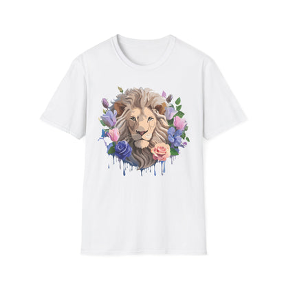 Unisex Floral Lion Tee Shirt Softstyle Gildan 64000 100 Percent Cotton