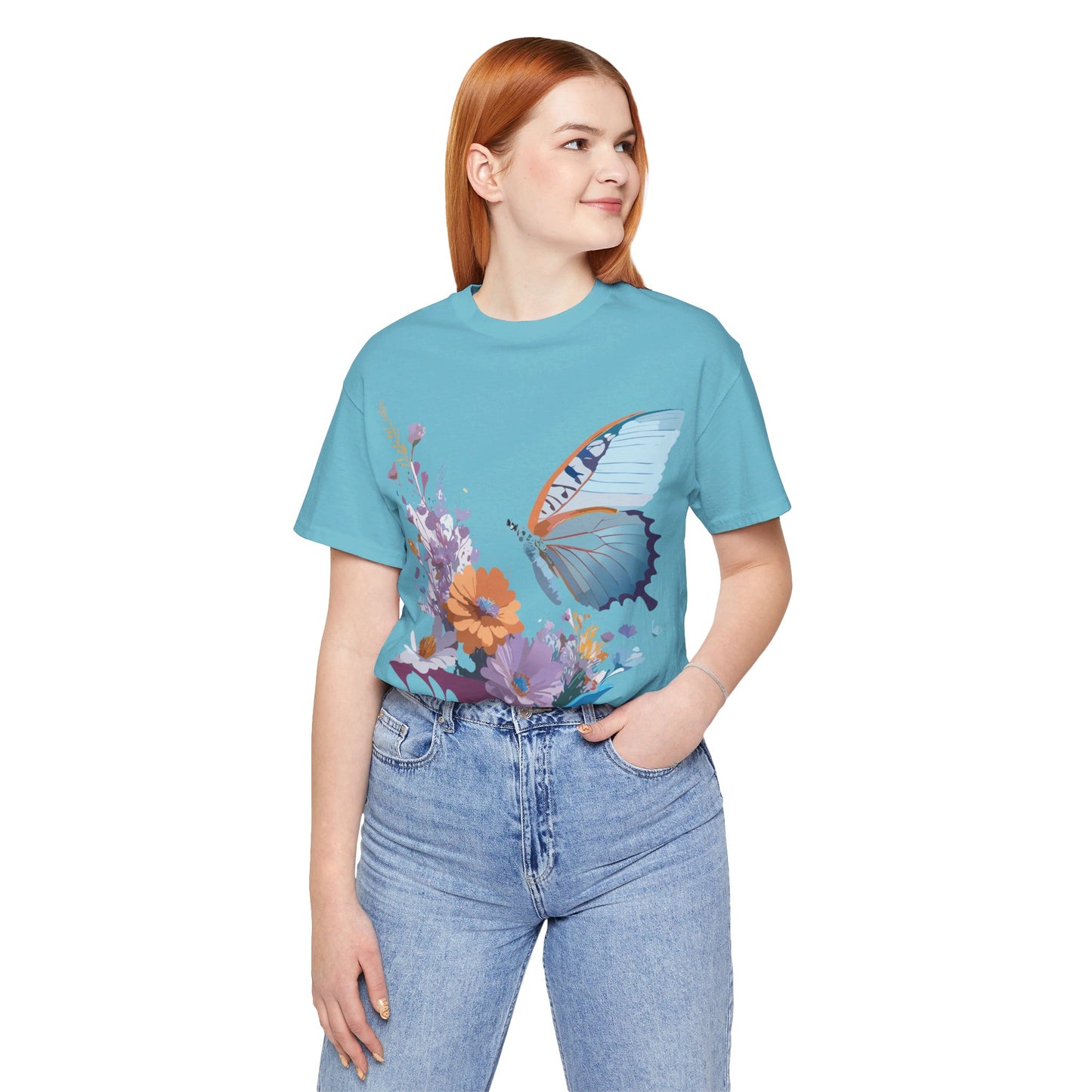 Natural Cotton Tee Shirt with Butterfly