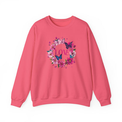 Unisex Floral Love Sweatshirt Butterfly Print 50 50 Cotton Poly Valentines Day