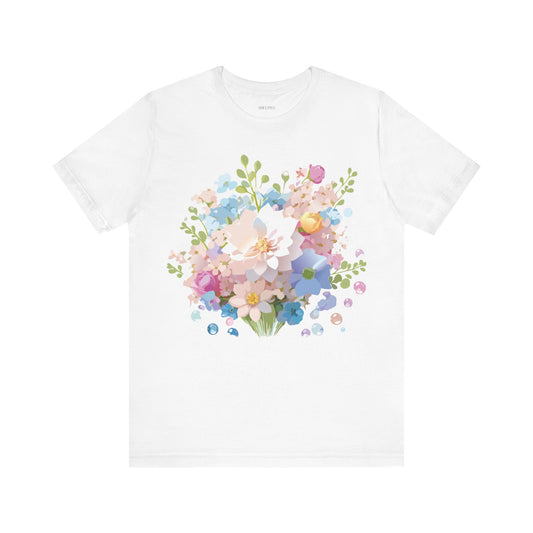 Natural Cotton Tee Shirt with Flowers