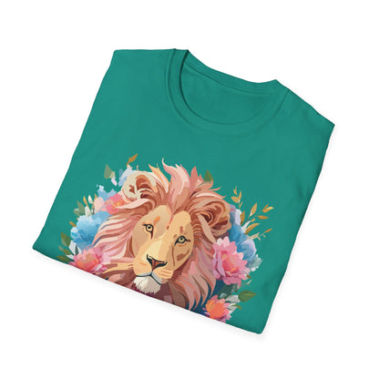 Lion Shirt Unisex Floral Lion Tee 100 Percent Cotton Softstyle Gildan 64000