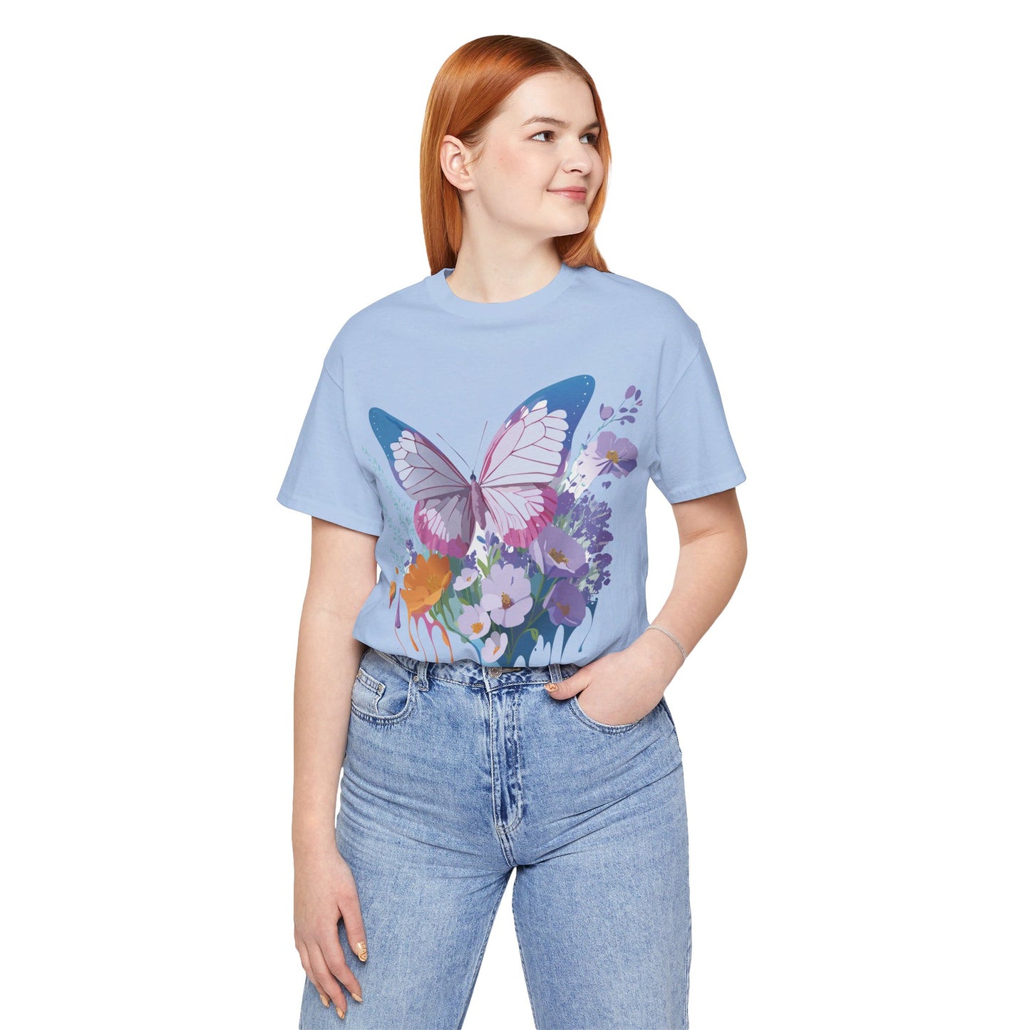 Natural Cotton Tee Shirt with Butterfly