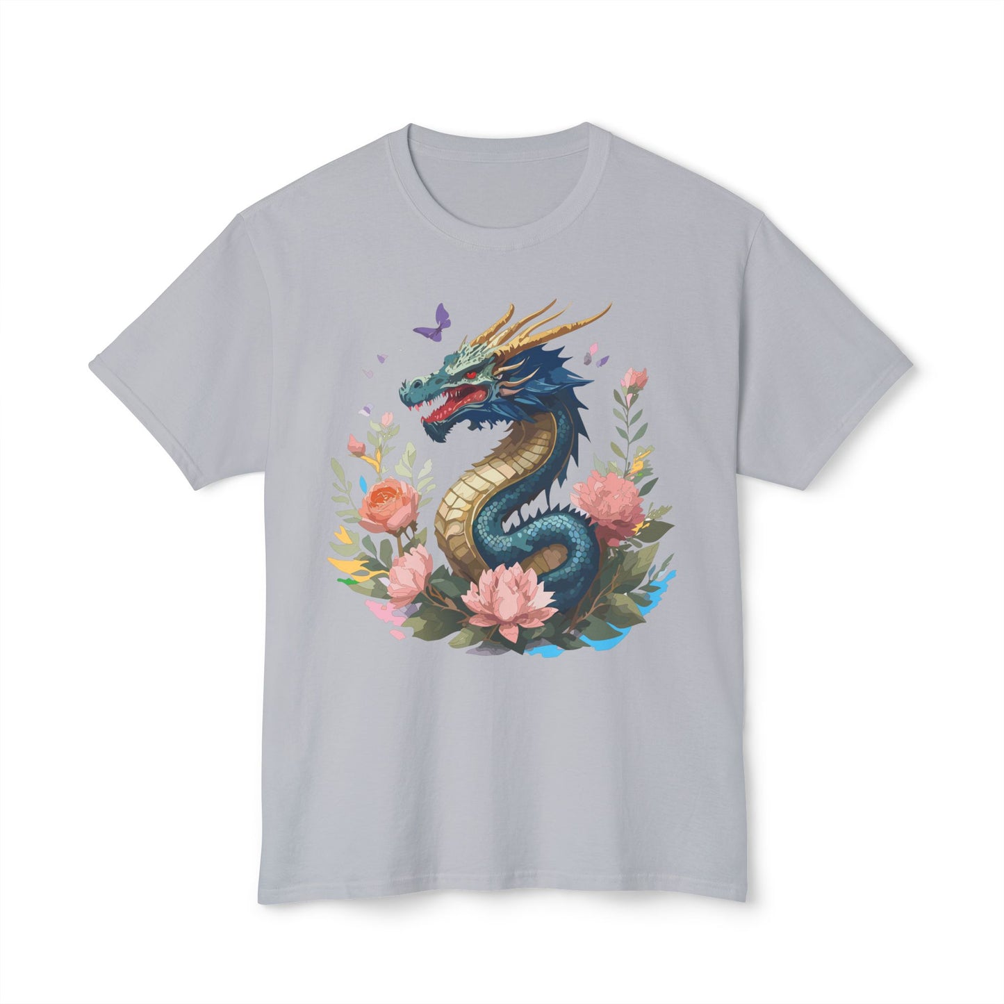 Dragon T-Shirt, Vintage Dragon Tee, Floral Tees, Dragon Art Design Shirt, Tee Shirt with Dragon 2