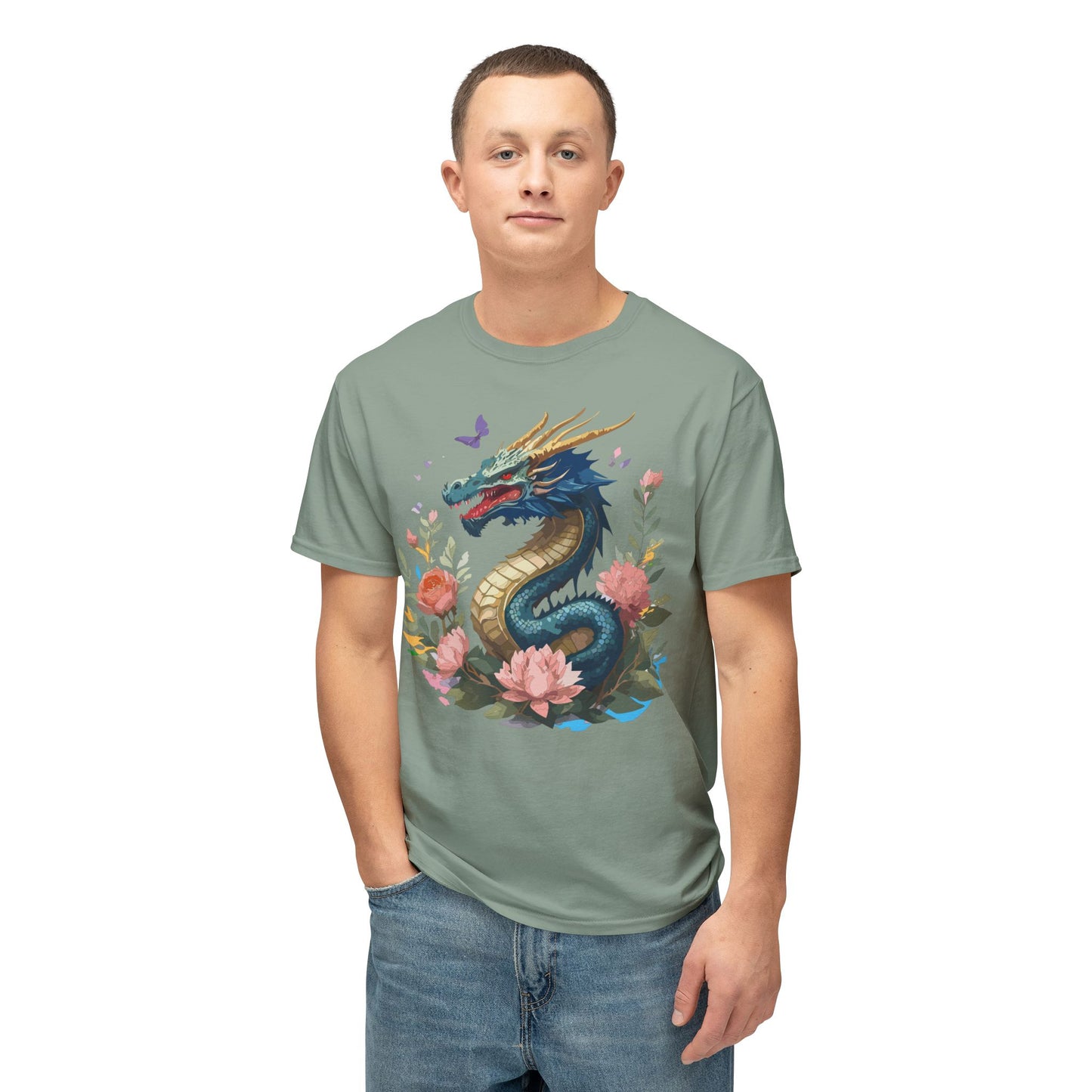 Dragon T-Shirt, Vintage Dragon Tee, Floral Tees, Dragon Art Design Shirt, Tee Shirt with Dragon 2