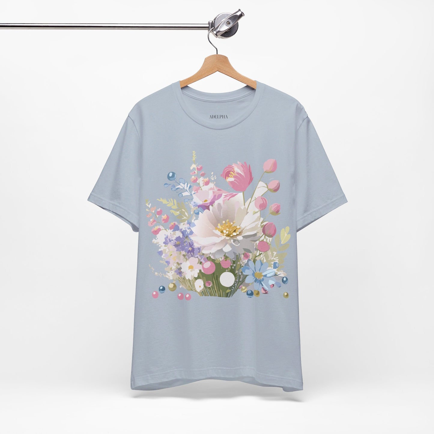 Natural Cotton Tee Shirt with Flowers