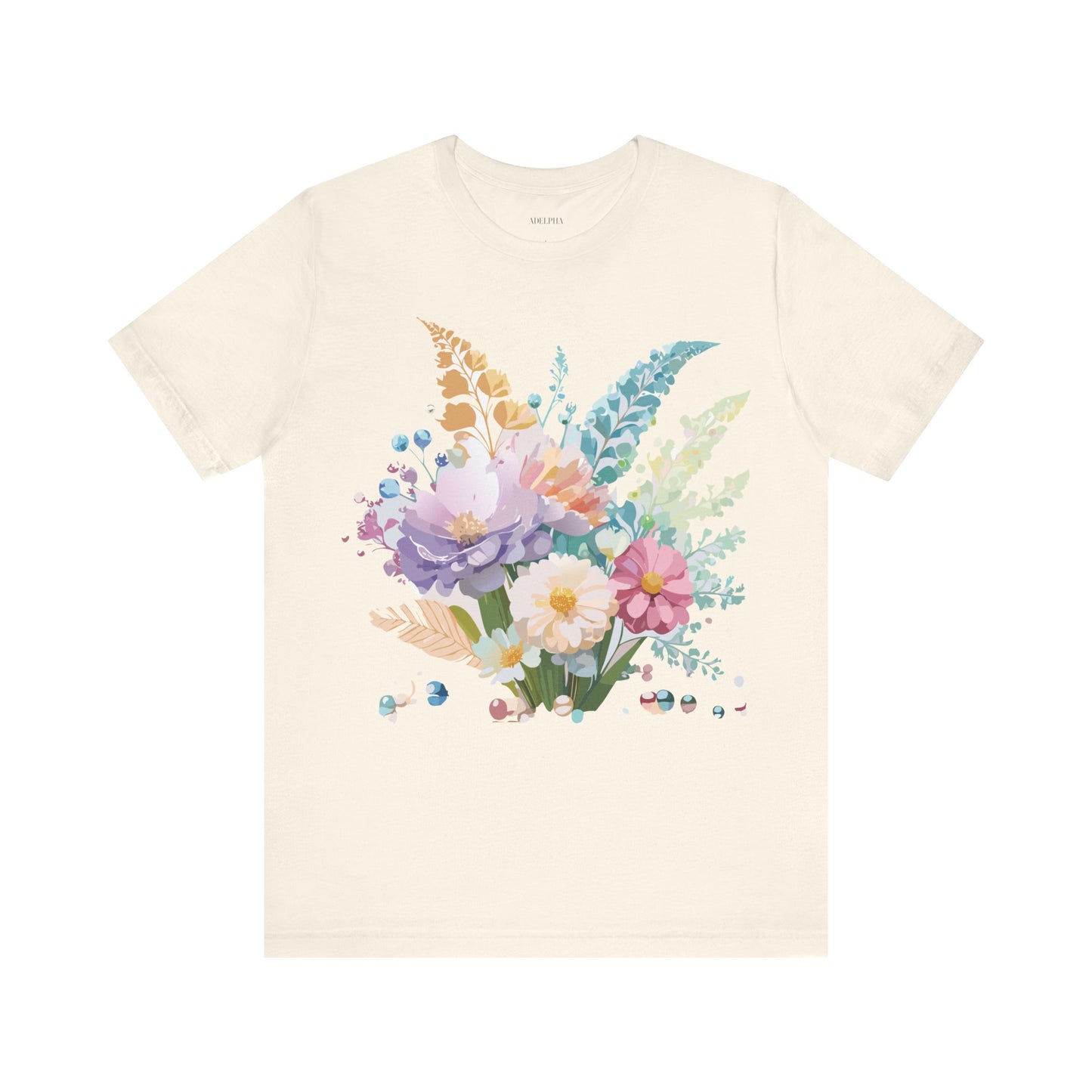 Natural Cotton Tee Shirt with Flowers