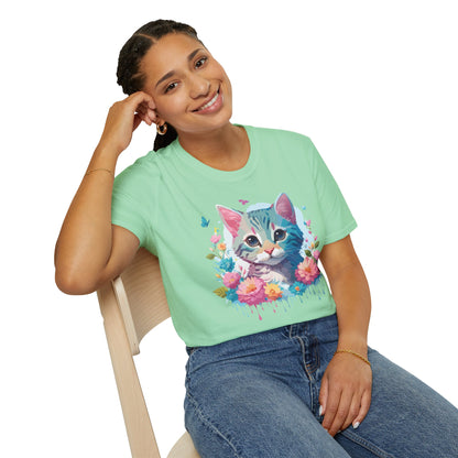 Cat Shirt Unisex Tee Kitten Cat Tee Softstyle 100 Percent Cotton Gildan 64000
