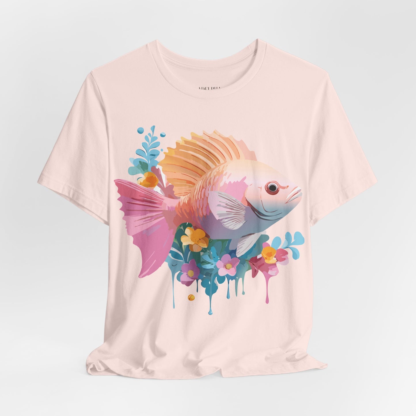 Natural Cotton Tee Shirt with Fish