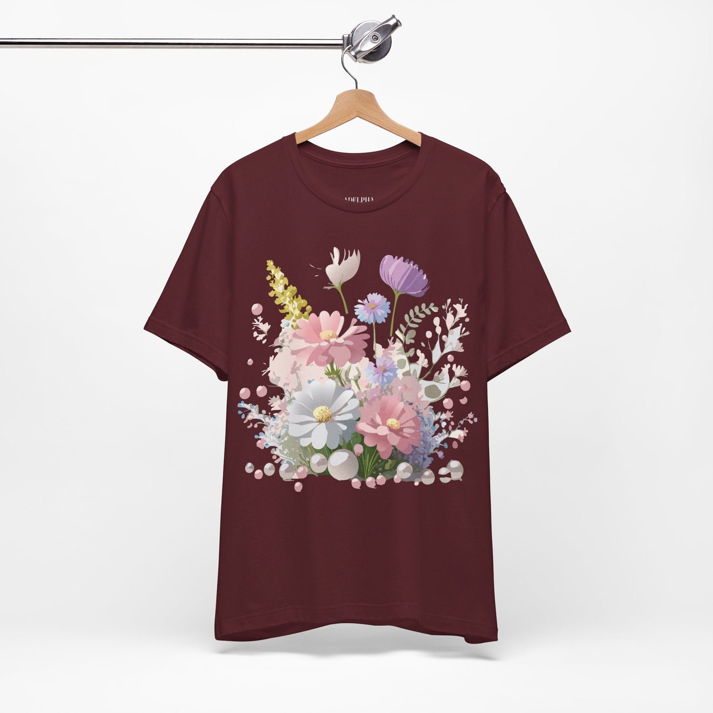 T-shirt en coton naturel avec fleurs