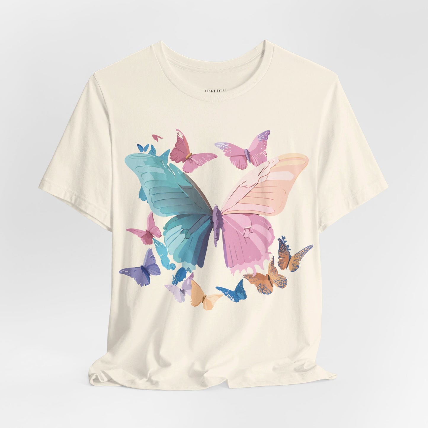 Natural Cotton Tee Shirt with Butterfly