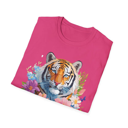 Tiger Print Unisex Softstyle T Shirt 100 Percent Ring Spun Cotton Tee