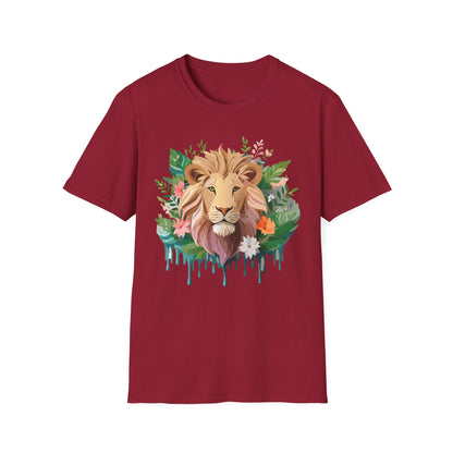 Lion Shirt Unisex Floral Lion Tee Animal Print Short Sleeve Tee