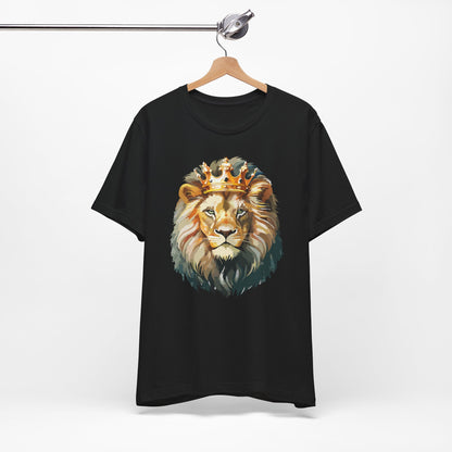 Lion with Crown Tee Unisex Cotton T-Shirt Regal King Lion Illustration, Wildlife Graphic Shirt - 1