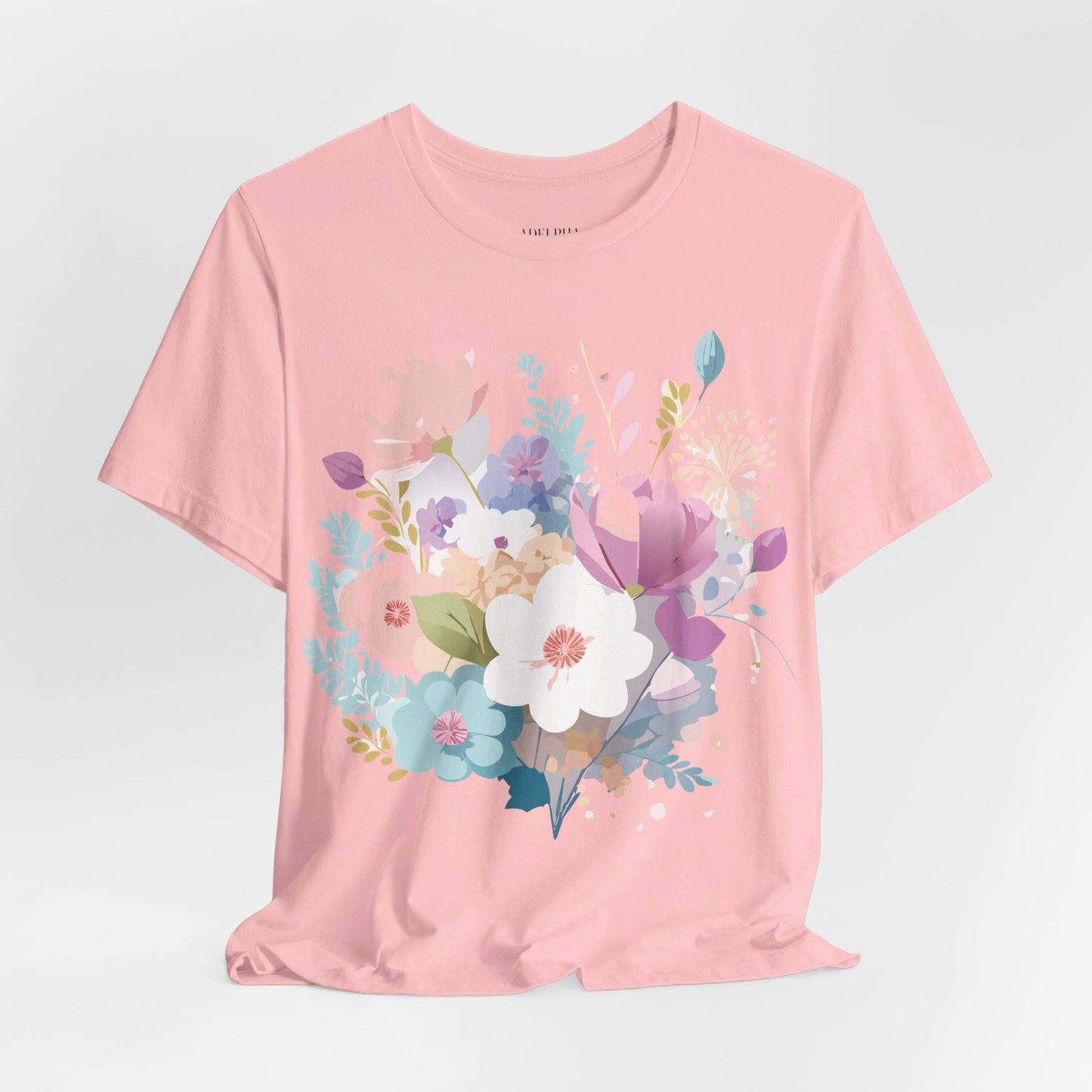 Natural Cotton Tee Shirt with Flowers