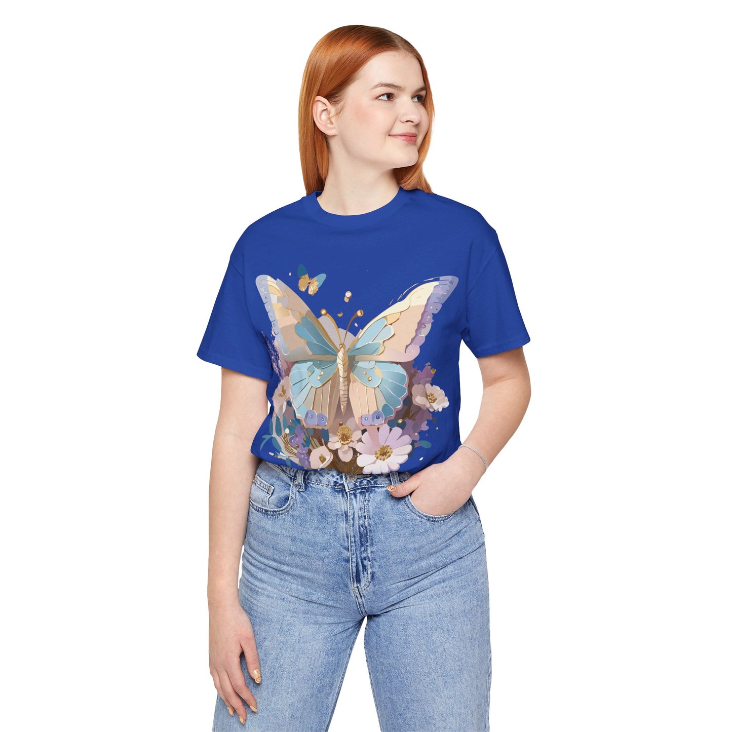 Natural Cotton Tee Shirt with Butterfly