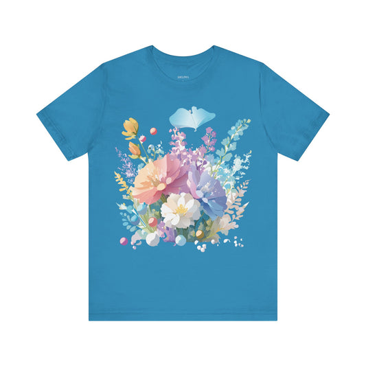 T-shirt en coton naturel avec fleurs