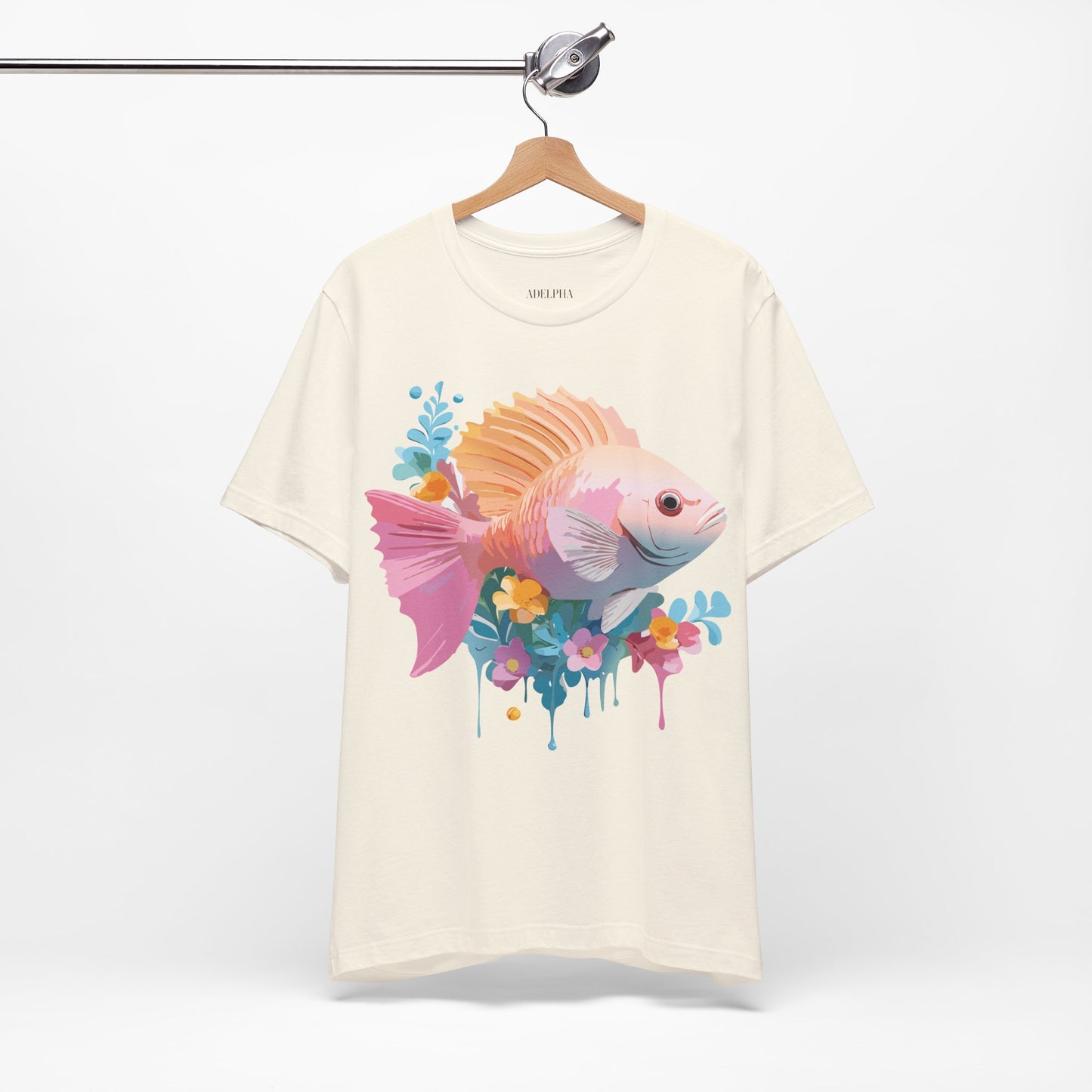 Natural Cotton Tee Shirt with Fish