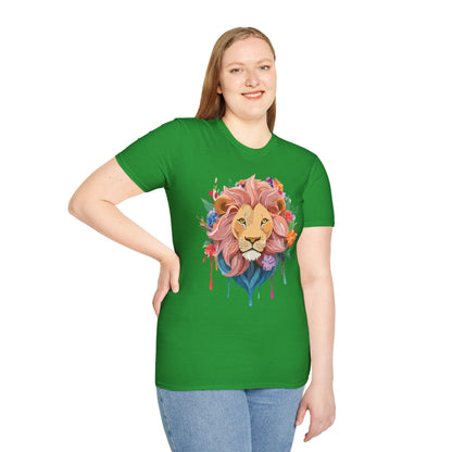 Lion Shirt Unisex Floral Lion Tee Animal Print Softstyle Tee