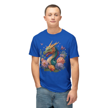Dragon Art Tee Unisex Vintage Floral Tee Full Color Print HD Cotton