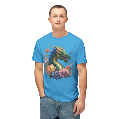 Dragon Art Tee Shirt Unisex Floral Print Cotton Tee USA Made