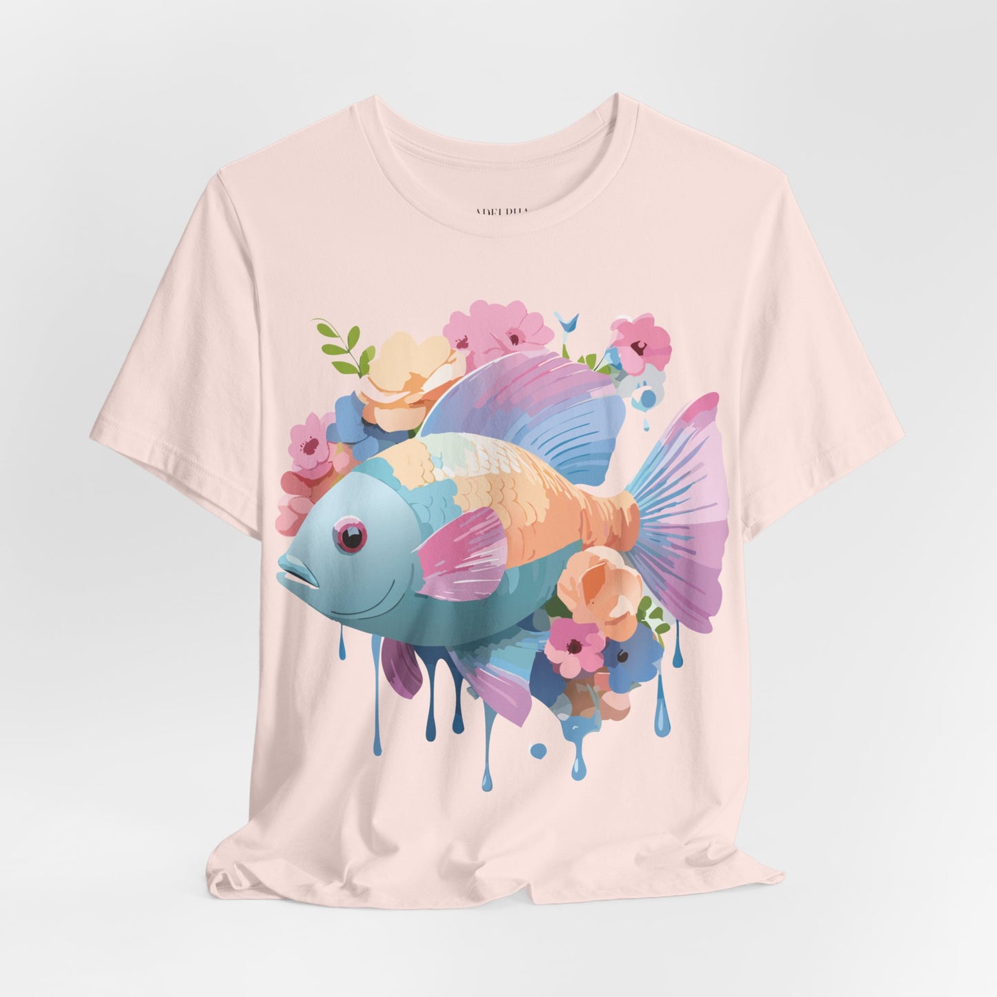 Natural Cotton Tee Shirt with Fish