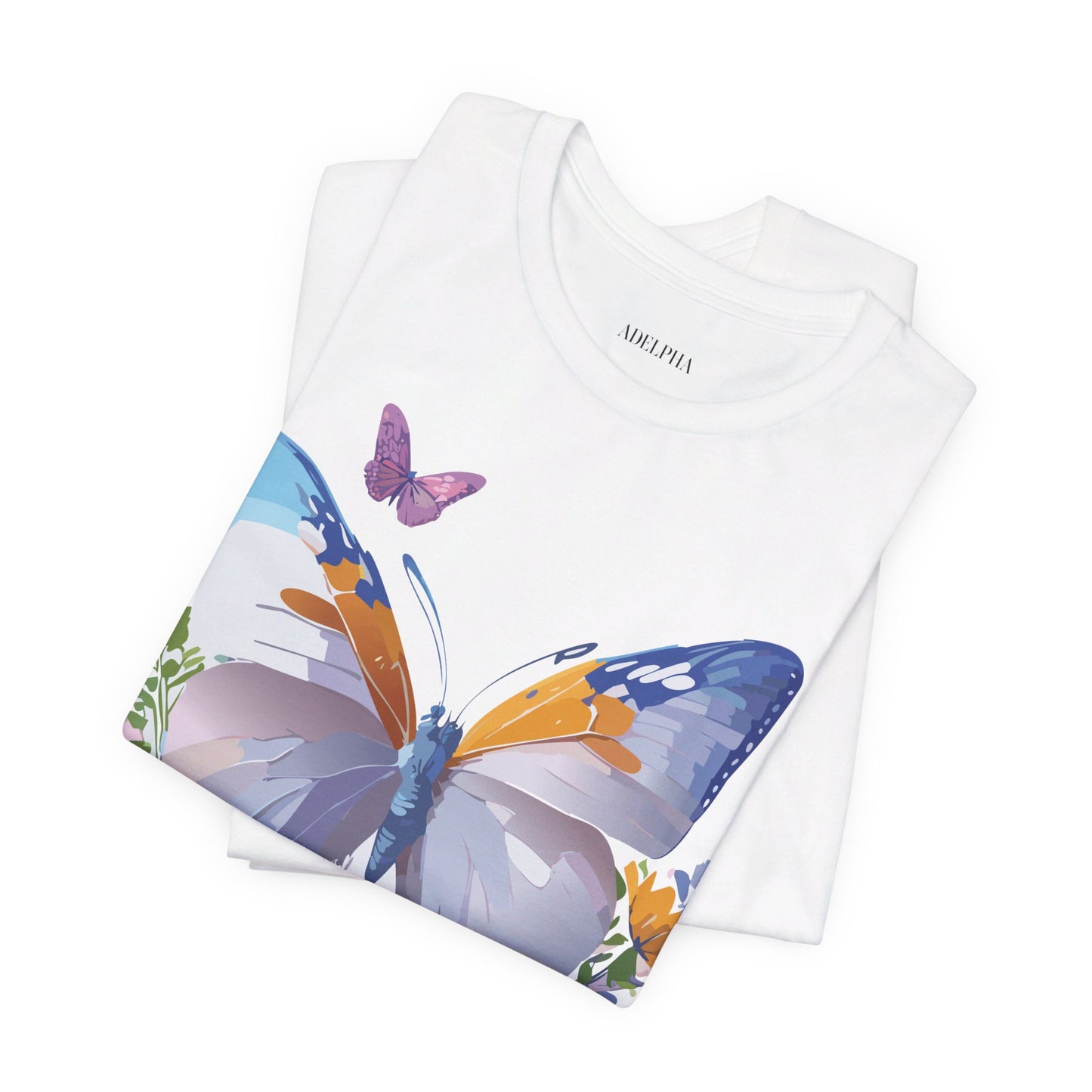 Natural Cotton Tee Shirt with Butterfly