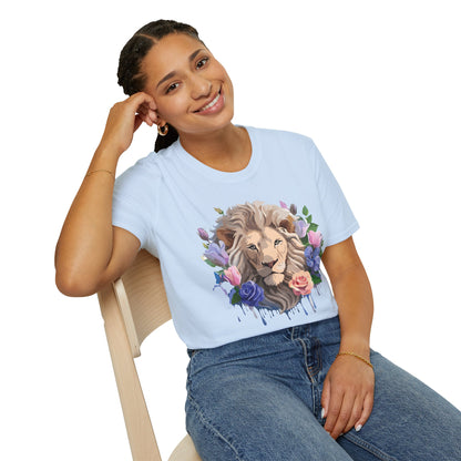 Unisex Floral Lion Tee Shirt Softstyle Gildan 64000 100 Percent Cotton