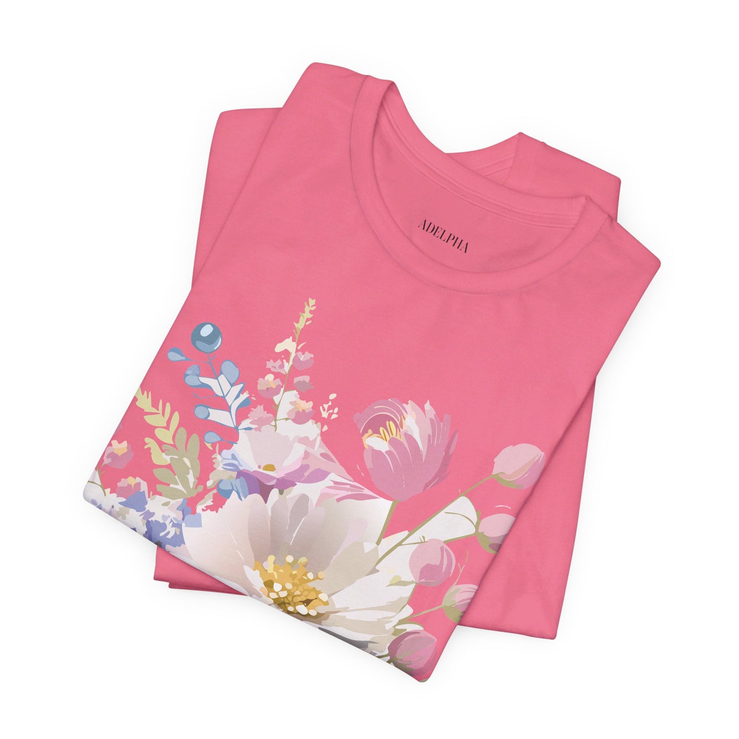 Natural Cotton Tee Shirt with Flowers